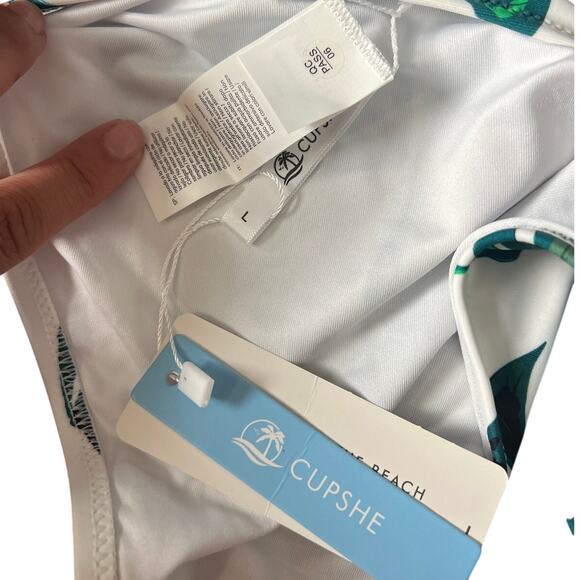 Cupshe White Green Leaf Swimwear Bikini Bottom Large L NWT - Picture 3 of 6